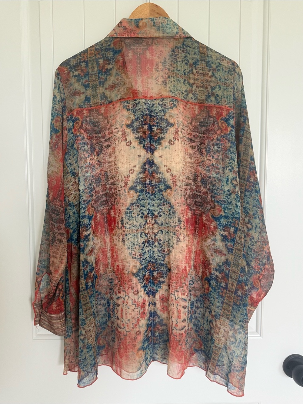 Soft Surroundings Golden Tapestry Safra Top Sheer Tunic Blouse Boho Mixed Media - Picture 5 of 8